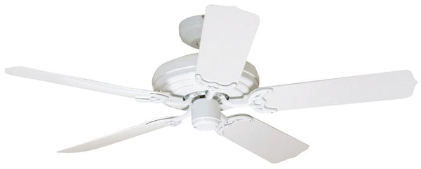 Hunter Sea Air Series 53054 Ceiling Fan, 5-Blade, White Housing, White Blade, 52 in Sweep, Plastic Blade, 3-Speed