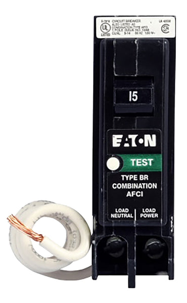 EATON BRP115AF Circuit Breaker, Type BR Combination AFCI, 15 A, 1 -Pole, 120 V, Plug Mounting