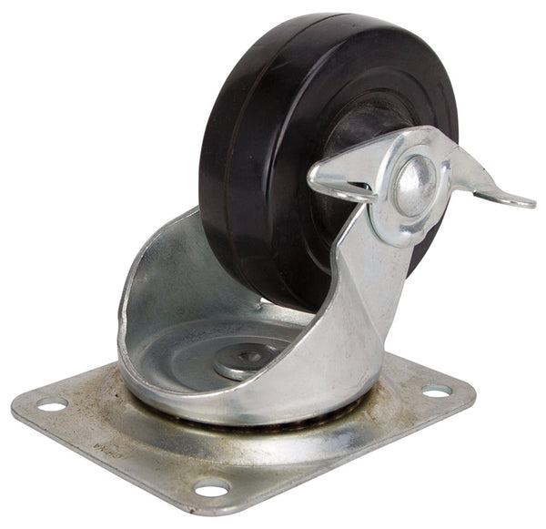 ProSource JC-H12 Swivel Caster, 4 in Dia Wheel, 1-1/4 in W Wheel, Rubber Wheel, Black, 255 lb, Steel Housing Material