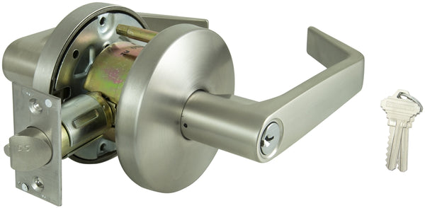 ProSource Door Entry Lever, 2 Grade, Keyed Different Key, Stainless Steel, Stainless Steel, 2-3/4 in Backset