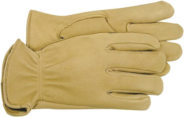 BOSS 4085L Driver Gloves, L, Keystone Thumb, Open, Shirred Elastic Back Cuff, Deerskin Leather, Gold