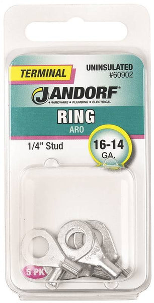 Jandorf 60902 Ring Terminal, 16 to 14 AWG Wire, 1/4 in Stud, Copper Contact