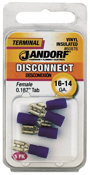 Jandorf 60876 Disconnect Terminal, 16 to 14 AWG Wire, Vinyl Insulation, Copper Contact