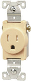 Eaton Wiring Devices TR817V-BOX Single Receptacle, 2 -Pole, 125 V, 15 A, Side Wiring, NEMA: NEMA 5-15R, Ivory