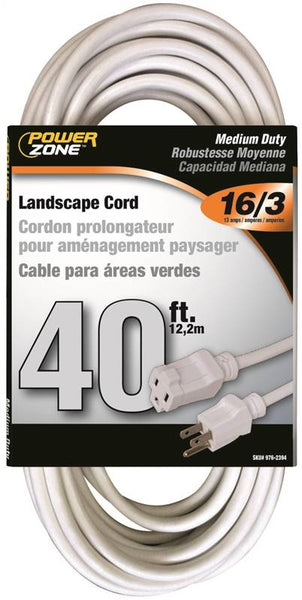 PowerZone Extension Cord, 16 AWG Cable, 40 ft L, 13 A, 125 V, White