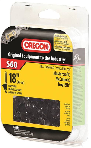 Oregon S60 Chainsaw Chain, 18 in L Bar, 0.05 Gauge, 3/8 in TPI/Pitch, 60-Link