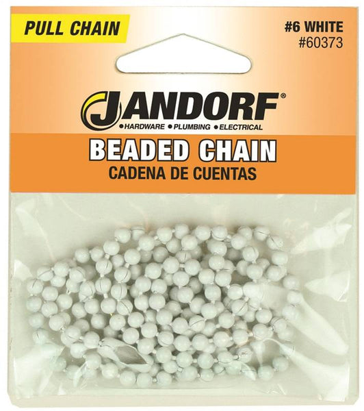 Jandorf 60373 Beaded Chain with Connector, 3 ft L, White