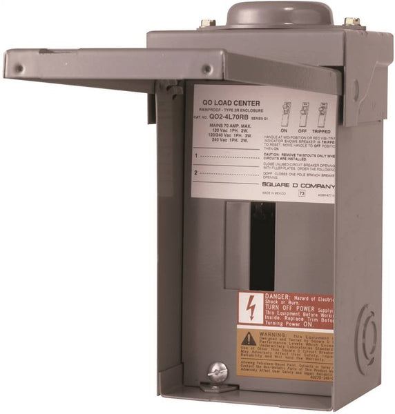 Square D QO QO24L70RBCP Load Center, 70 A, 2 -Space, 4 -Circuit, Main Lug, NEMA 3R Enclosure, Plug Mounting, Gray