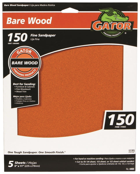 Gator 4464 Sanding Sheet, 11 in L, 9 in W, Fine, 150 Grit, Garnet Abrasive, Paper Backing