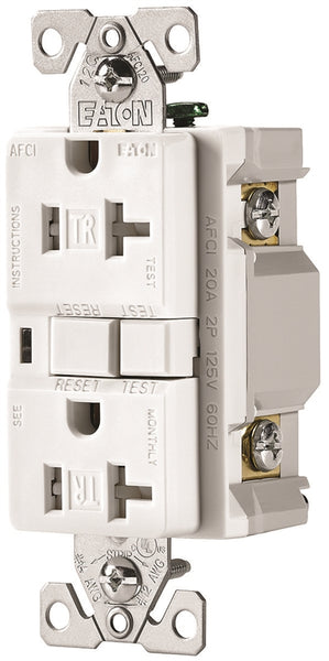 Eaton Wiring Devices TRAFCI20W AFCI Receptacle, 2 -Pole, 20 A, 125 V, Back, Side Wiring, NEMA: 5-20R, White
