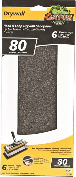 Gator 7156 Sandpaper, 10-1/2 in L, 4-1/2 in W, 80 Grit, Medium, Silicone Carbide Abrasive