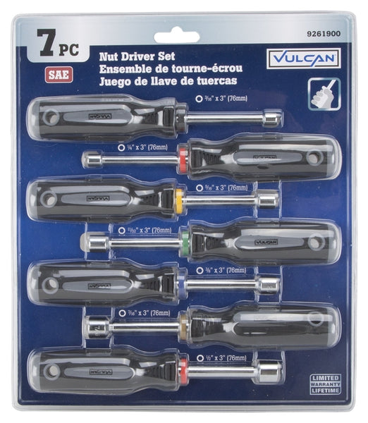 Vulcan SD-SET-3 Nut Driver Set, 7-Piece, Carbon Steel, Chrome, Black & Gray (Handle)