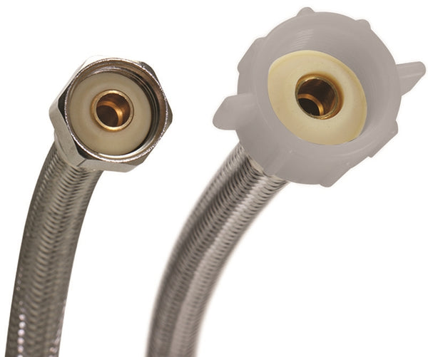 FLUIDMASTER B4T20 Toilet Connector, 1/2 in Inlet, FIP Inlet, 7/8 in Outlet, Ballcock Outlet, Stainless Steel Tubing