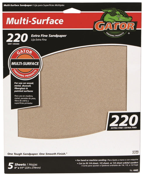 Gator 4443 Sanding Sheet, 11 in L, 9 in W, 220 Grit, Extra Fine, Aluminum Oxide Abrasive