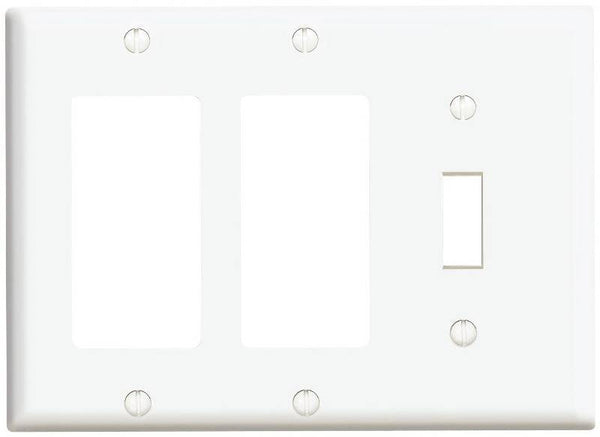 Leviton 80431/003 Combination Wallplate, 4-1/2 in L, 6-3/8 in W, 3 -Gang, Thermoset Plastic, White, Smooth