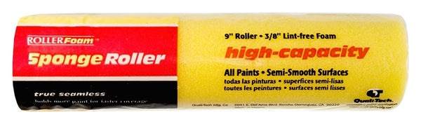 RollerLite High-Capacity 9FM038-M Roller Cover, 3/8 in Thick Nap, 9 in L, Foam Cover, Yellow