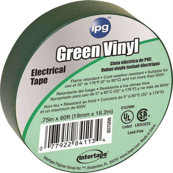 IPG 85827 Electrical Tape, 60 ft L, 3/4 in W, PVC Backing, Green