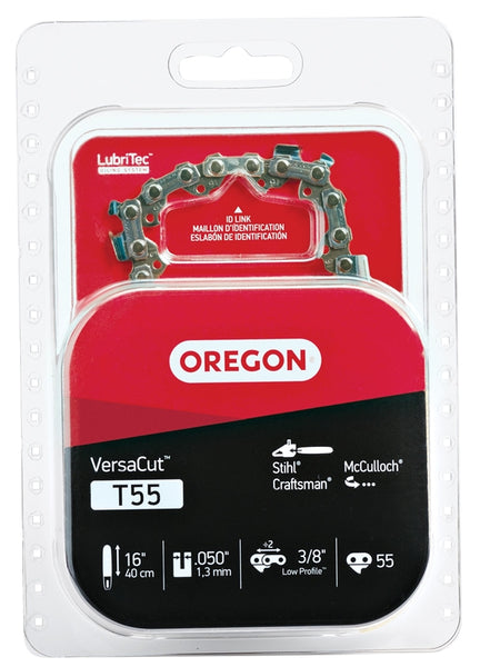 Oregon VersaCut T55 Chainsaw Chain, 16 in L Bar, 0.05 Gauge, 3/8 in TPI/Pitch, 55-Link