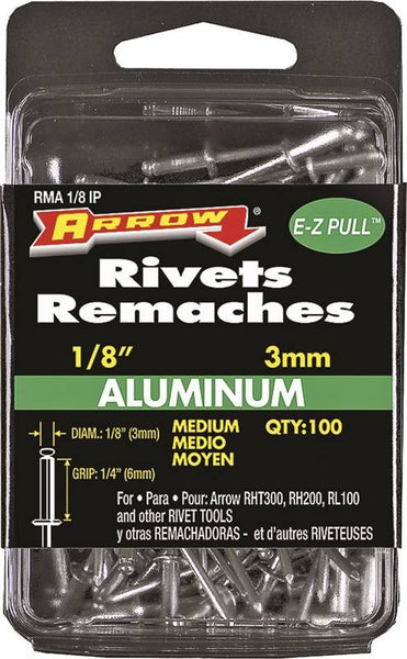 Arrow RMA1/8IP Pop Rivet, Medium, 1/4 in L, Aluminum