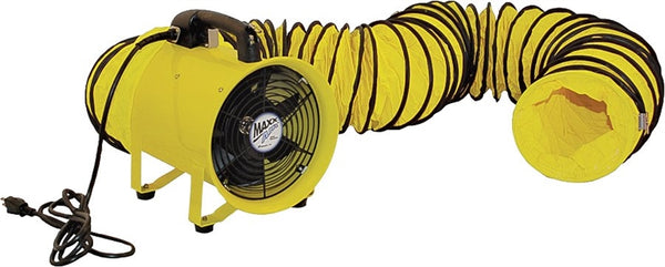 MaxxAir HVHF 12COMBO Confined Space Ventilator and Polyvinyl Hose, 120 V, 2000 cfm Air, Steel, Industrial Yellow