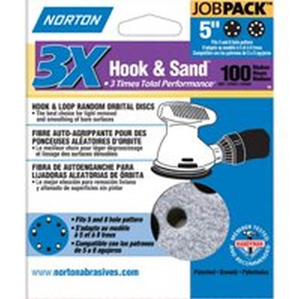 NORTON 04034 Sanding Disc, 5 in Dia, 11/16 in Arbor, Coated, P100 Grit, Medium, Alumina Ceramic Abrasive, Spiral