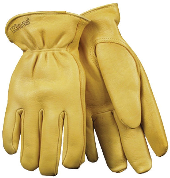 Heatkeep 90HK-XL Driver Gloves, Men's, XL, 10 in L, Keystone Thumb, Easy-On Cuff, Deerskin Leather, Yellow