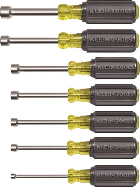 KLEIN TOOLS 631 Nutdriver Set, 7-Piece, Steel, Chrome, Black, Specifications: 3 in Shank