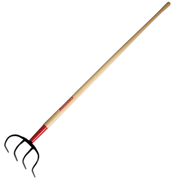 RAZOR-BACK 75212 Manure/Refuse Hook with Handle, 8-1/4 in W, 9-1/2 in L, 6 in L Tine, 4 -Tine, Wood Handle