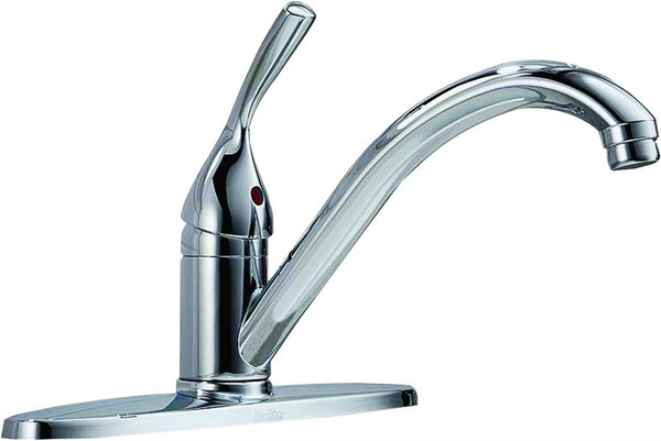 DELTA Classic Series 100-DST Kitchen Faucet, 1.8 gpm, Metal, Chrome Plated, Deck Mounting, Lever Handle, Swivel Spout