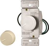 Eaton Wiring Devices RI061-VW-K2 Rotary Dimmer, 120 V, 600 W, Halogen, Incandescent Lamp, Single-Pole, Ivory/White