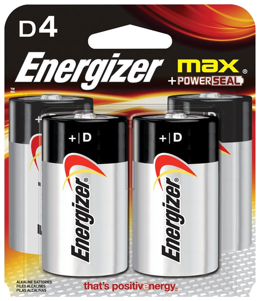 Energizer E95BP-4 Battery, 1.5 V Battery, 18 Ah, D Battery, Alkaline, Manganese Dioxide, Zinc