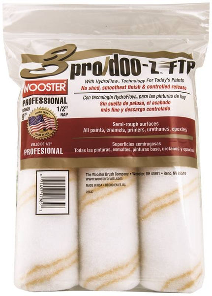 WOOSTER RR669-9 Paint Roller Cover, 1/2 in Thick Nap, 9 in L, Fabric Cover, White