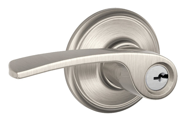 Schlage F Series F51VMER619 Entry Door Lock, 2 Grade, Keyed Key, Metal, Satin Nickel, Lever Handle, Reversible Hand