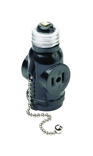 Leviton 007-01406-000 Lamp Holder Adapter, 660 W, 2-Outlet, Black