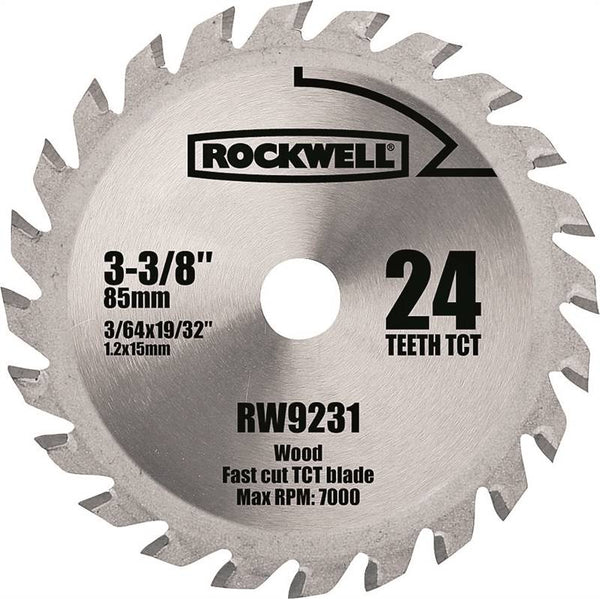 ROCKWELL RW9231 Circular Saw Blade, 3-3/8 in Dia, 24-Teeth, Carbide Cutting Edge