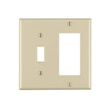 Leviton 80405-I Combination Wallplate, 4-1/2 in L, 4.56 in W, 2 -Gang, Thermoset Plastic, Ivory, Smooth