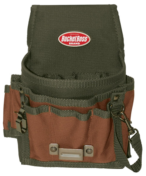 Bucket Boss 54140 Tool Pouch, 9-Pocket, Poly Ripstop Fabric, Brown/Green, 7-1/2 in W, 9 in H, 3 in D