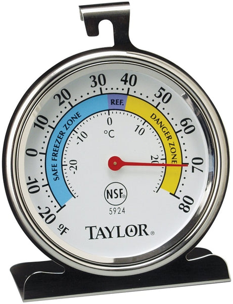 Taylor 5924 Fridge/Freezer Thermometer,-20 to 80 deg F, Analog Display, White