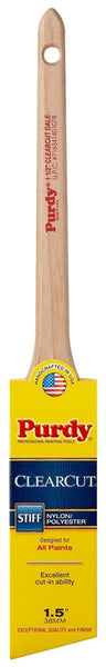 Purdy Clearcut 144080115 Paint Brush, 1-1/2 in W, Angle Trim Brush, Nylon/Polyester Bristle, Rattail Handle
