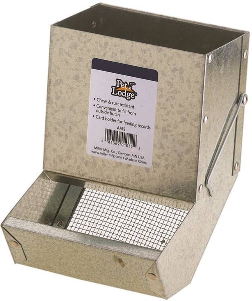 Pet Lodge AF5S Small Animal Feeder with Sifter Bottom, Steel, Galvanized, Wire Hook Mounting