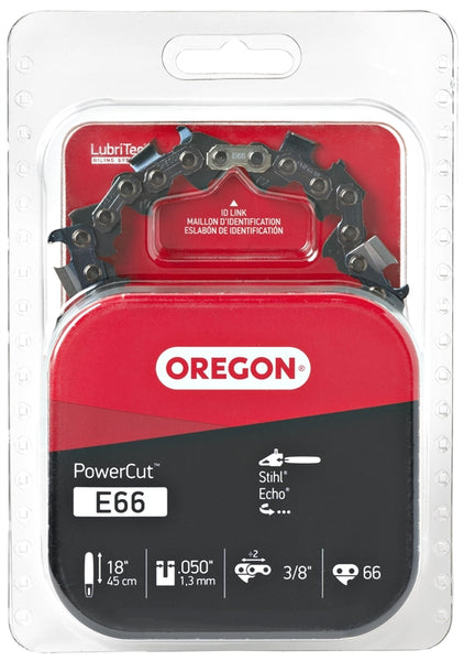Oregon PowerCut E66 Chainsaw Chain, 18 in L Bar, 0.05 Gauge, 3/8 in TPI/Pitch, 66-Link