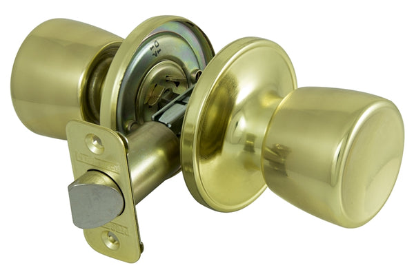 ProSource TS730BRA4B Knob Lockset, Knob Handle, Metal, Polished Brass, 2-3/8 to 2-3/4 in Backset, 44 x 57 mm Strike