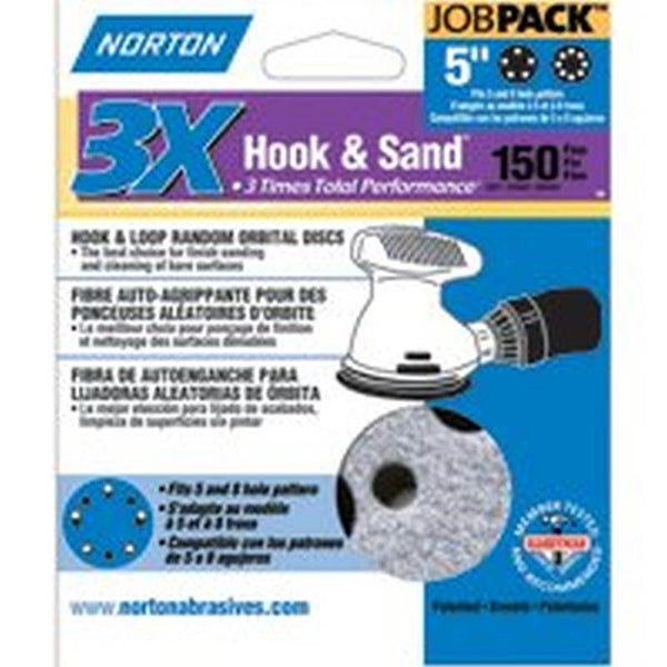 NORTON 04036 Sanding Disc, 5 in Dia, 11/16 in Arbor, Coated, P150 Grit, Fine, Alumina Ceramic Abrasive, Spiral