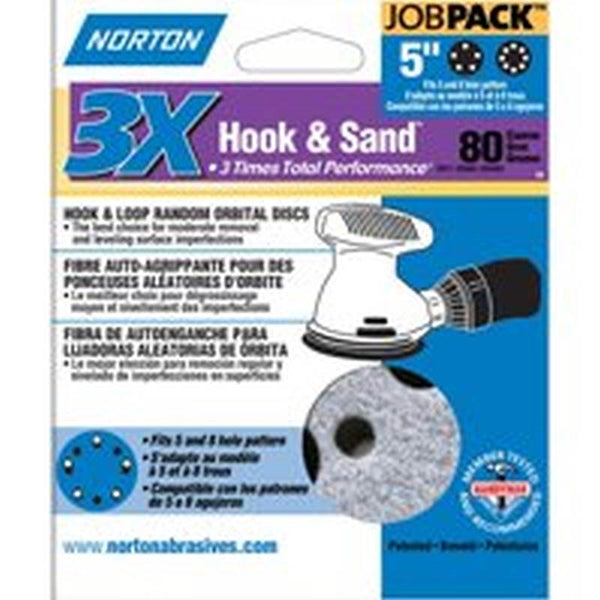 NORTON 04033 Sanding Disc, 5 in Dia, 11/16 in Arbor, Coated, P80 Grit, Coarse, Alumina Ceramic Abrasive, Spiral