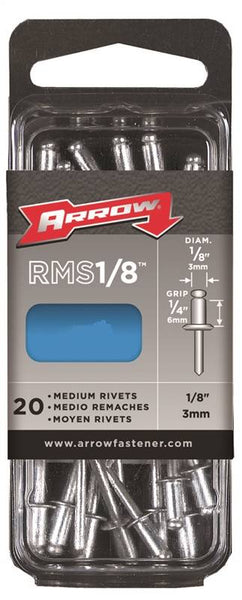 Arrow RMST1/8 Pop Rivet, Medium, 1/4 in L, Stainless Steel
