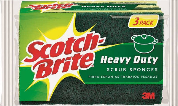 Scotch-Brite HD-3 Scrub Sponge, 2-3/4 in L, 4-1/2 in W, 0.6 in Thick, Cellulose/Synthetic Fiber, Green
