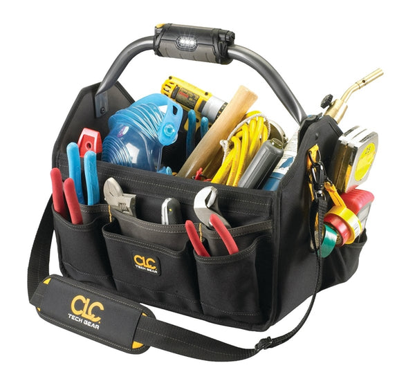 CLC Tech Gear L234 Open Top Tool Carrier with Handle, 8-1/2 in W, 11-1/2 in D, 15 in H, 22-Pocket, Polyester, Black