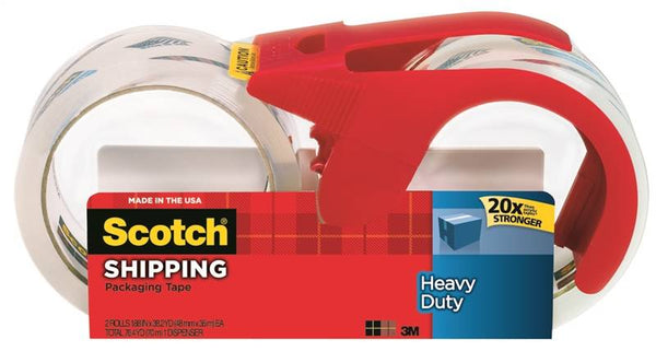 Scotch 3850S-2-1RD Packaging Tape, 38.2 yd L, 1.88 in W, Polypropylene Backing, Clear