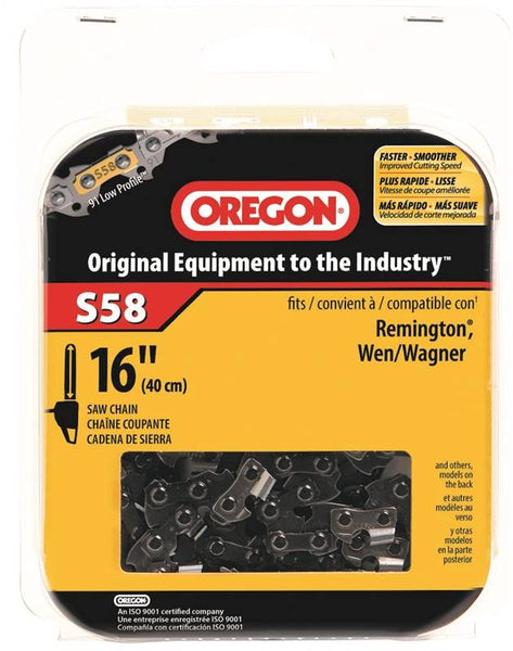Oregon S58 Chainsaw Chain, 16 in L Bar, 0.05 Gauge, 3/8 in TPI/Pitch, 58-Link