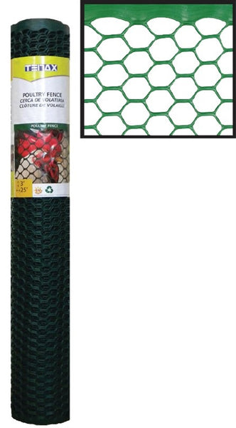 TENAX 72120942 Poultry Fence, 25 ft L, 2 ft W, 3/4 x 3/4 in Mesh, Plastic, Green